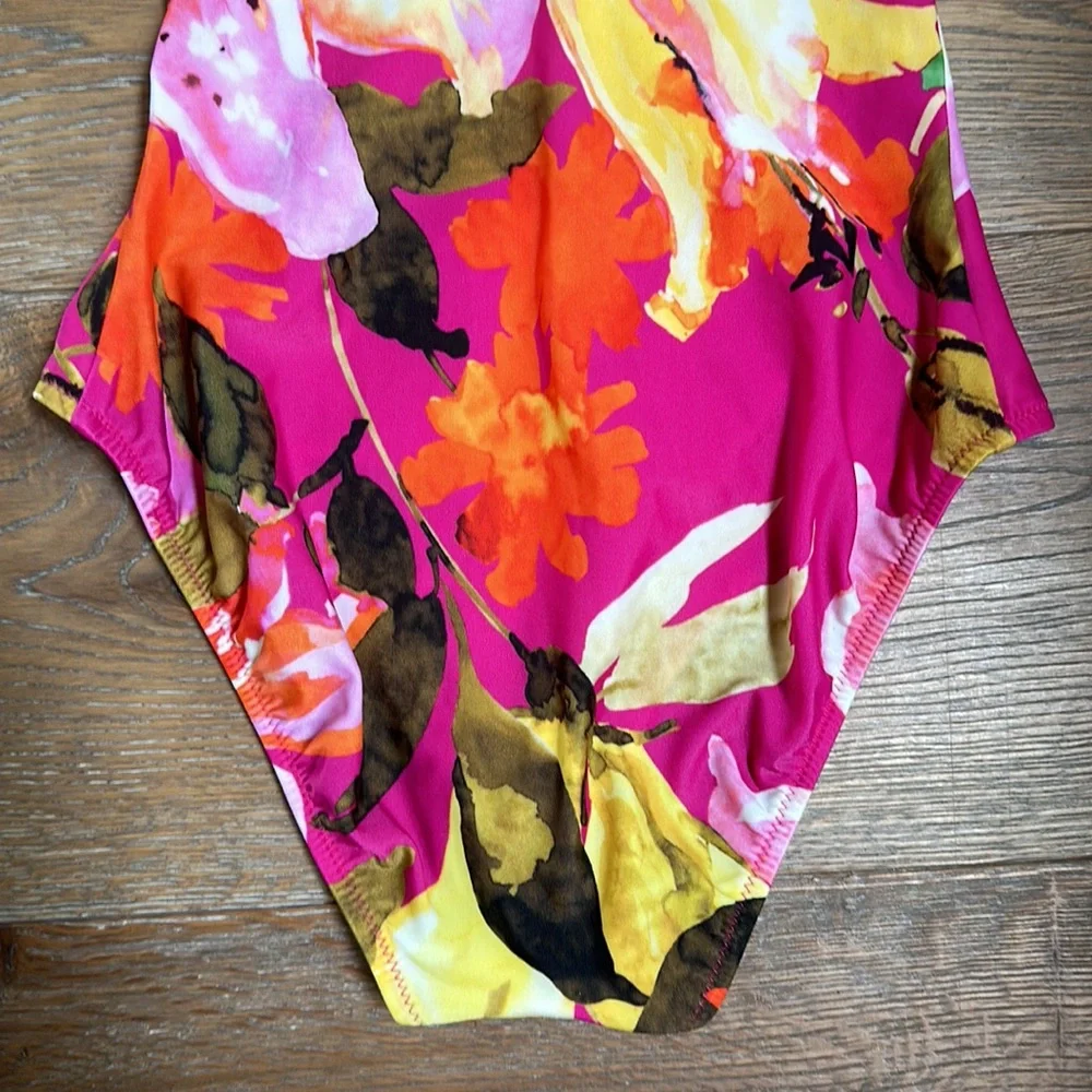 Diva by Rachel Pappo floral Tropical one piece swimsuit Hawaii Barbicore Pink - Picture 8 of 17